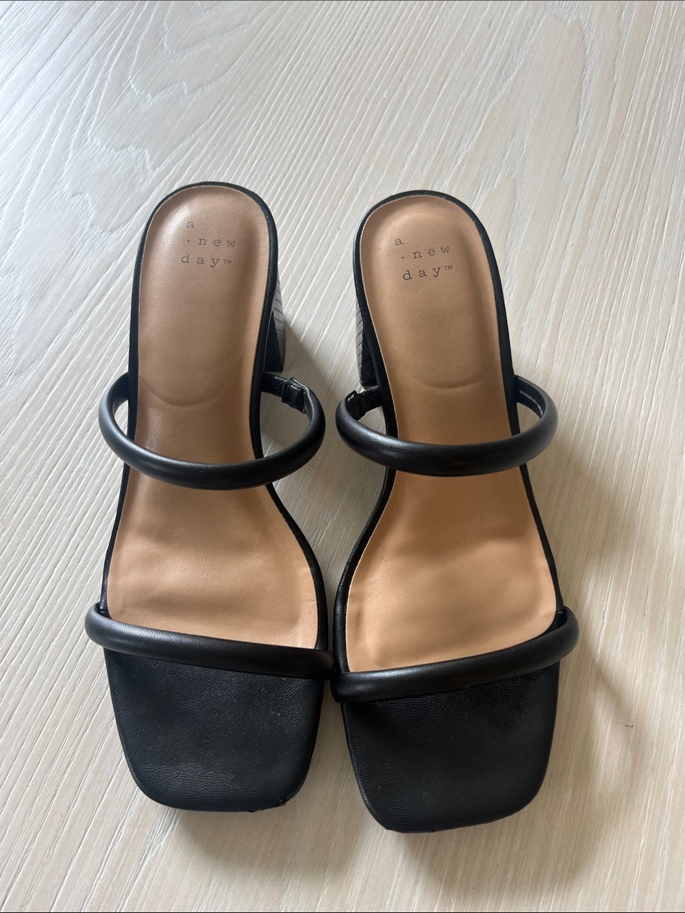 a new day Black Double-Band Square Toe Heel Sandal